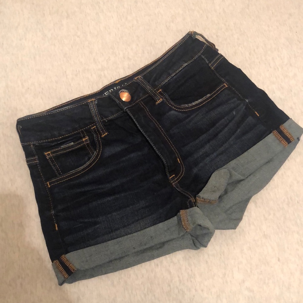 American Eagle Super Stretch High Rise Dark Blue Denim Shorts Size 6